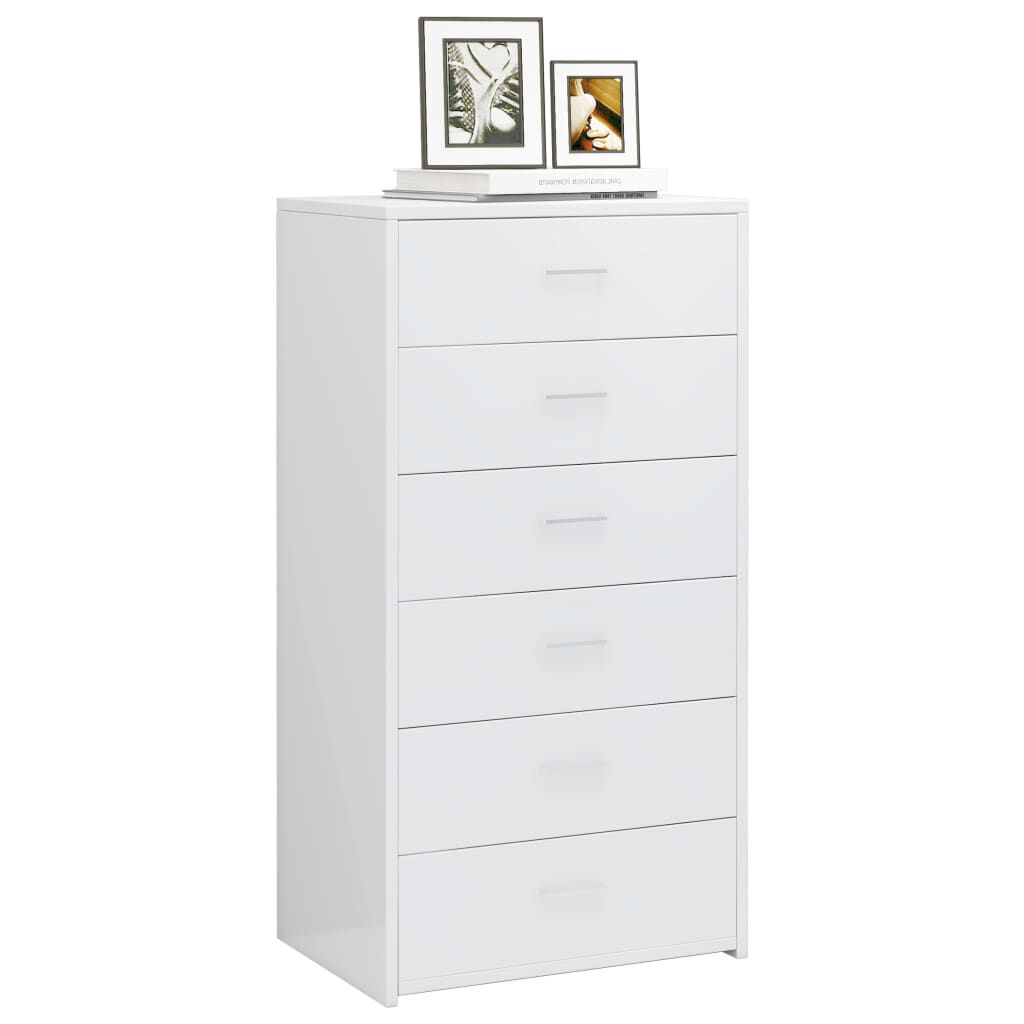 vidaXL Συρταριέρα με 6 Συρτάρια Γυαλ. Λευκό 50x34x96 εκ. Επεξ. Ξύλο