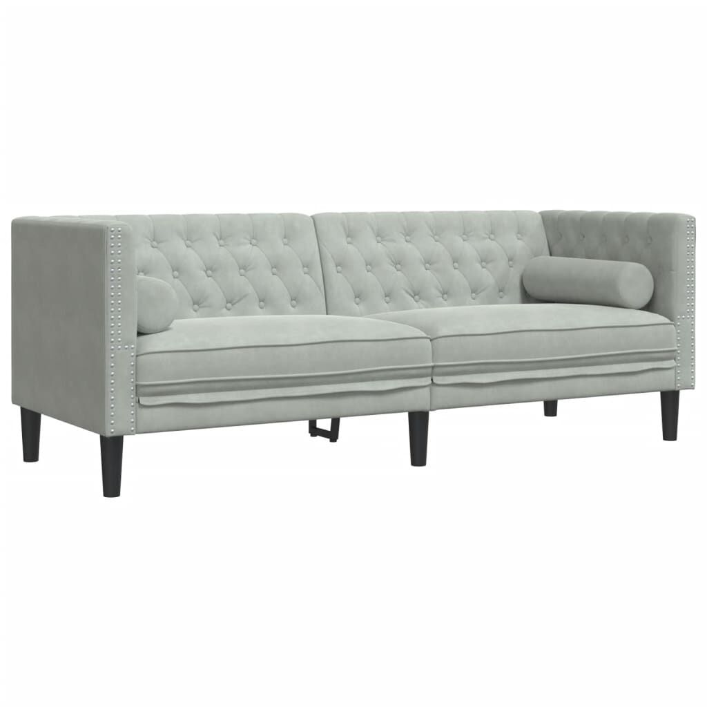 vidaXL Καναπές Chesterfield Σετ 2 Τεμ. με Στηρίγματα Αν. Γκρι Βελούδο