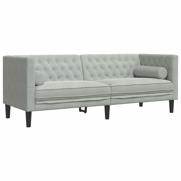 vidaXL Καναπές Chesterfield Σετ 2 Τεμ. με Στηρίγματα Αν. Γκρι Βελούδο