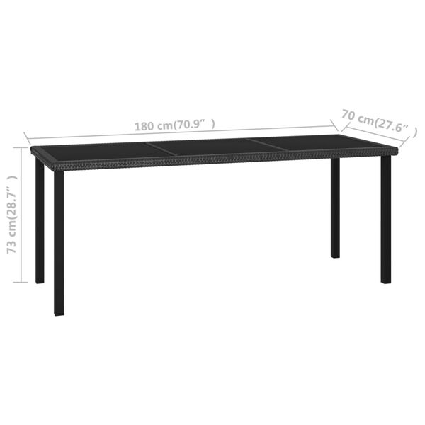 vidaXL Τραπεζαρία Κήπου Μαύρη 180 x 70 x 73 εκ. από Συνθετικό Ρατάν