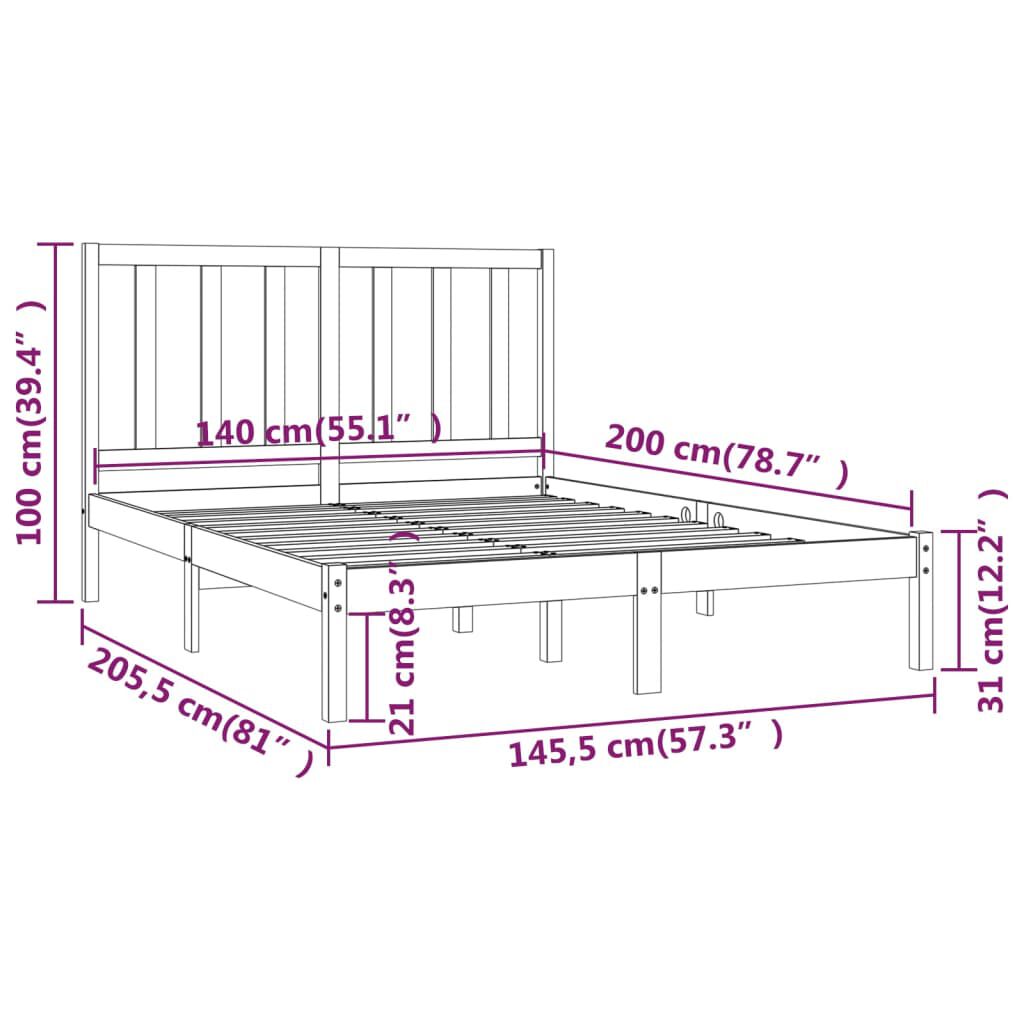 vidaXL Πλαίσιο Κρεβατιού 140 x 200 εκ. από Μασίφ Ξύλο Πεύκου