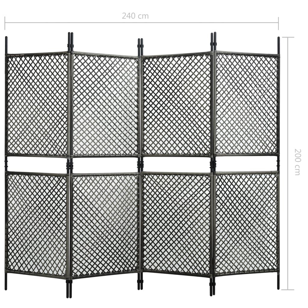 vidaXL Διαχωριστικό Δωματίου 4 Πάνελ Ανθρακί 240x200 εκ. Συνθετ. Ρατάν