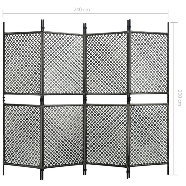 vidaXL Διαχωριστικό Δωματίου 4 Πάνελ Ανθρακί 240x200 εκ. Συνθετ. Ρατάν