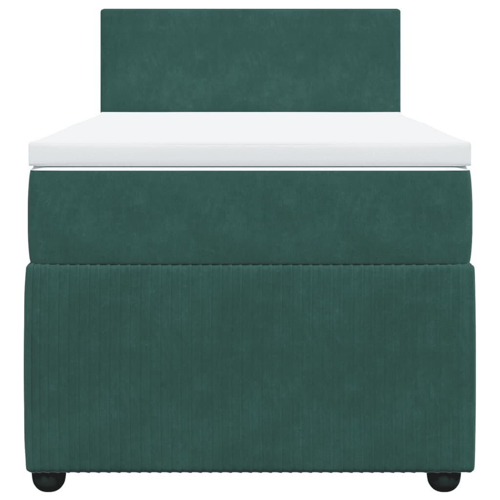 vidaXL Κρεβάτι Boxspring με Στρώμα Σκούρο Πράσινο 90x200 εκ. Βελούδινο