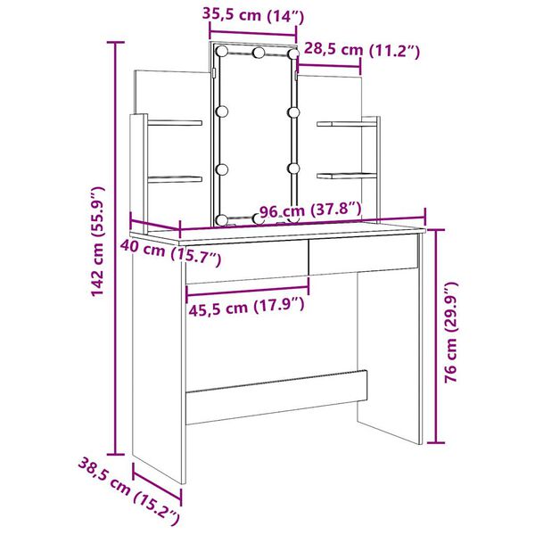 vidaXL Μπουντουάρ με LED Φώτα τεχνίτης Δρυς 96x40x142 εκ.