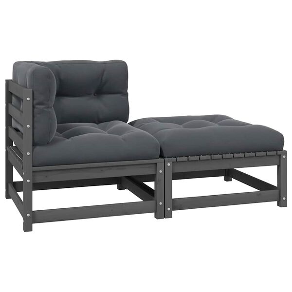 vidaXL Σαλόνι Κήπου Σετ 2 Τεμαχίων Γκρι Μασίφ Ξύλο Πεύκου με Μαξιλάρια