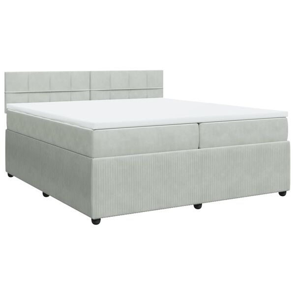 vidaXL Κρεβάτι Boxspring με Στρώμα Ανοιχτό Γκρι 200x200 εκ. Βελούδινο