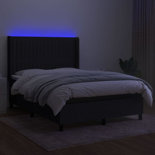 vidaXL &Kappa;&rho;&epsilon;&beta;ά&tau;&iota; Boxspring &mu;&epsilon; &Sigma;&tau;&rho;ώ&mu;&alpha; & LED &Mu;&alpha;ύ&rho;&omicron; 140x200 &epsilon;&kappa;. &Upsilon;&phi;&alpha;&sigma;&mu;ά&tau;&iota;&nu;&omicron;