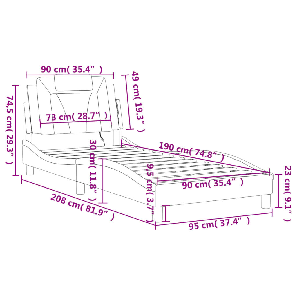 vidaXL Πλαίσιο Κρεβατιού με LED Λευκό 90x190 εκ. Συνθετικό Δέρμα