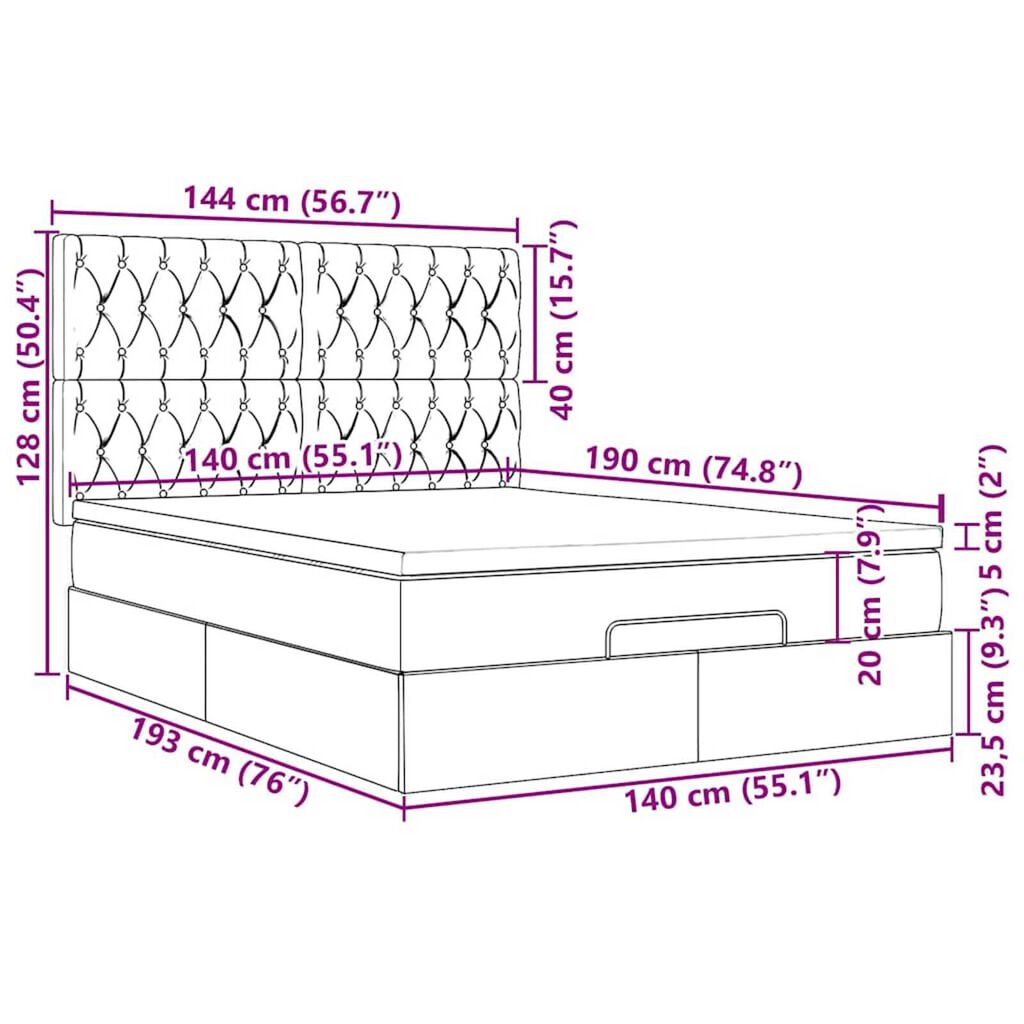 vidaXL Οθωμανικό κρεβάτι με στρώματα Ροζ 140x190cm Βελούδο