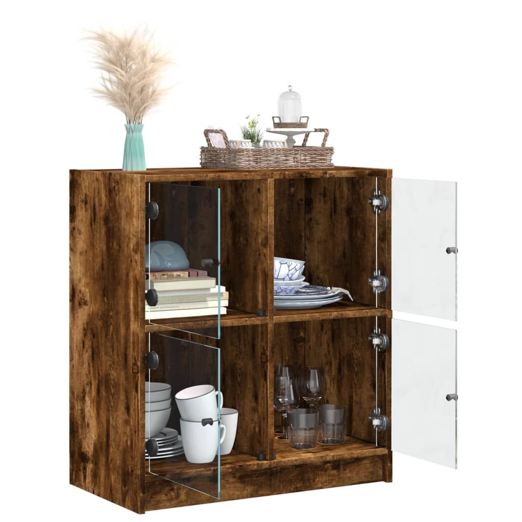 vidaXL Βοηθητικό Ντουλάπι Καπνιστή Δρυς 68x37x75,5 εκ. Γυάλινες Πόρτες