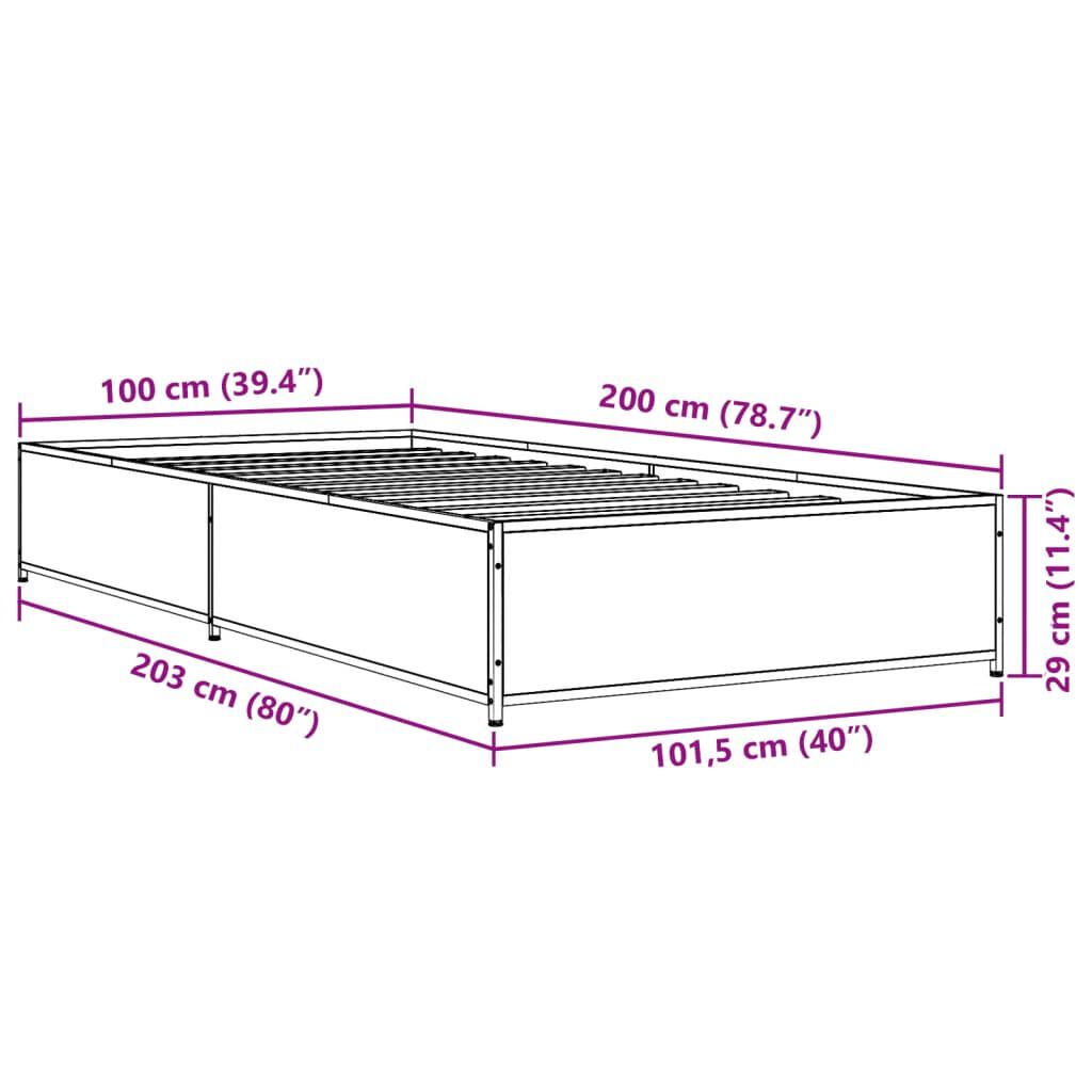 vidaXL Πλαίσιο Κρεβατιού Μαύρο 100x200 εκ. Επεξ. Ξύλο & Μέταλλο
