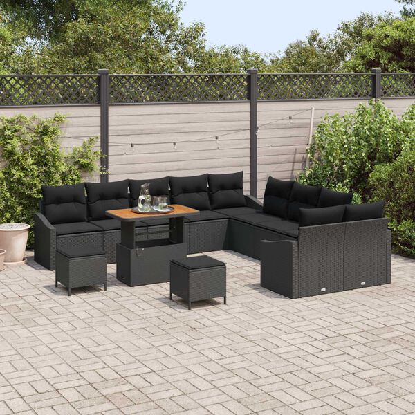 vidaXL Σετ Καναπέ Κήπου με μαξιλάρι 13 pcs Μαύρο 100 x 100 x 71 cm