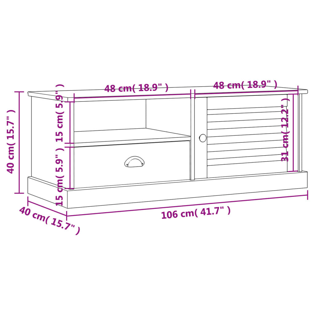 vidaXL Έπιπλο Τηλεόρασης VIGO Λευκό 106x40x40 εκ. Μασίφ Ξύλο Πεύκου