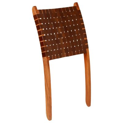 vidaXL Καρέκλα Πτυσσόμενη με Χιαστί Λωρίδες Καφέ από Γνήσιο Δέρμα