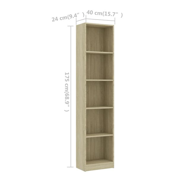 vidaXL Βιβλιοθήκη με 5 Ράφια Sonoma Δρυς 40x24x175 εκ. Επεξ. Ξύλο