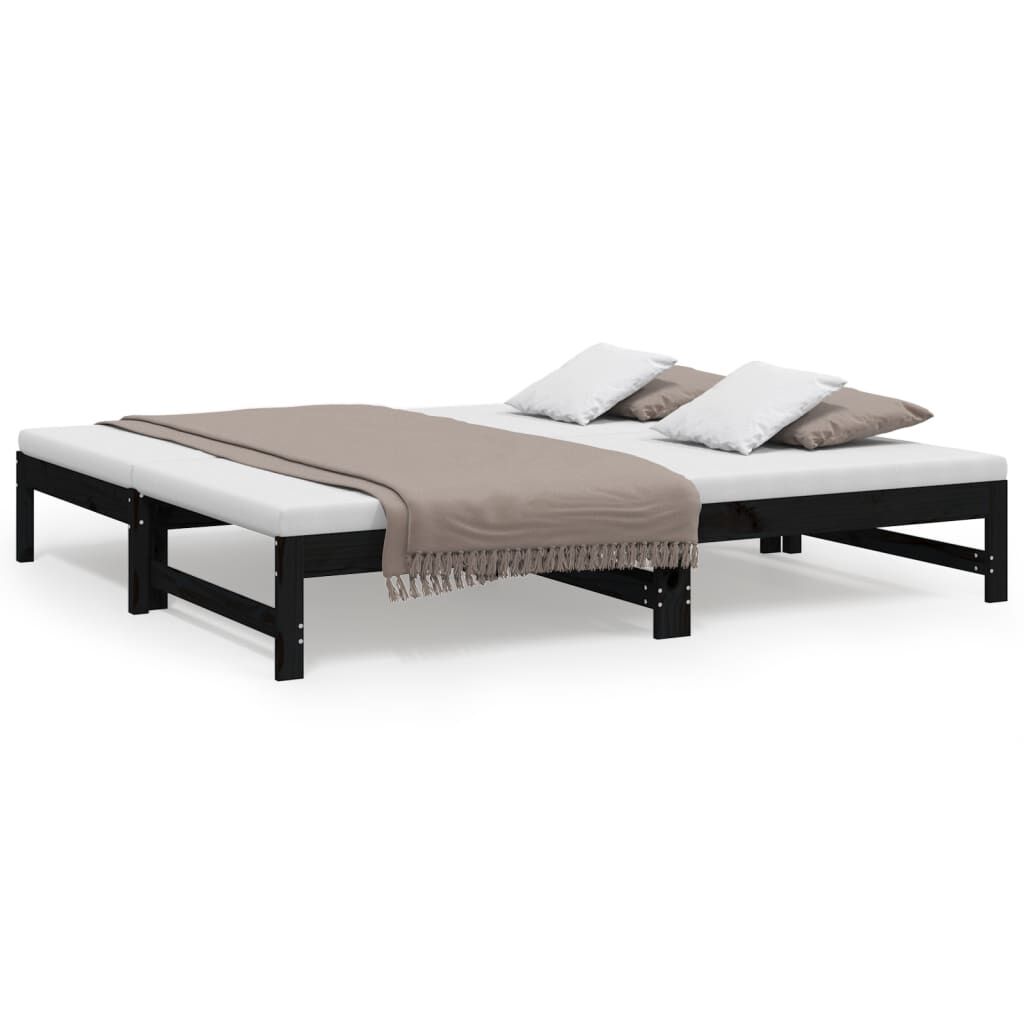 vidaXL Καναπές Κρεβάτι Συρόμενος Μαύρος 2x(90x190) εκ. από Μασίφ Πεύκο