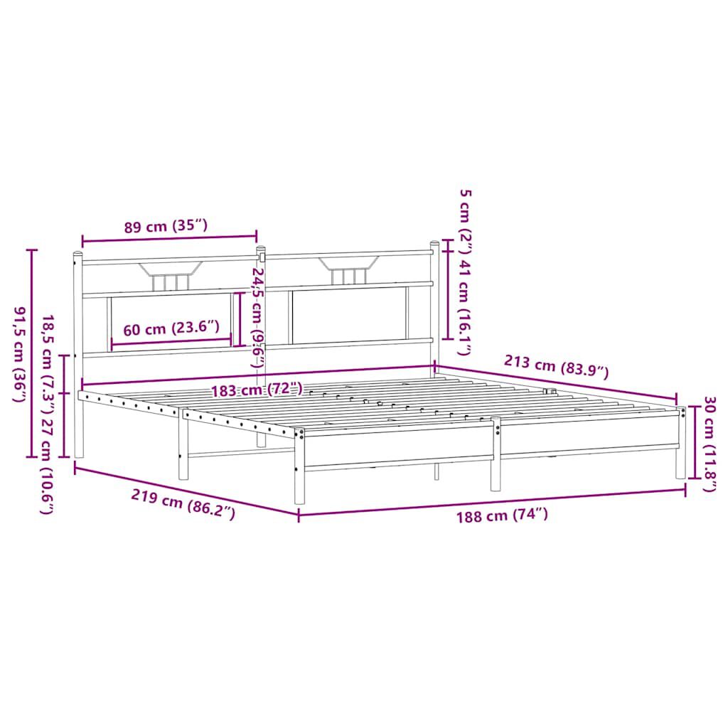 vidaXL Πλαίσιο Κρεβατιού Χωρ. Στρώμα Sonoma Δρυς 183x213 εκ. Επ. Ξύλο