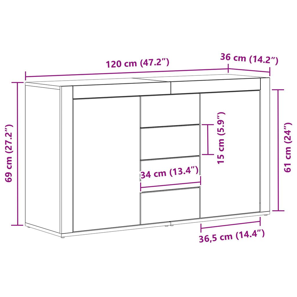 vidaXL Λευκό Πλαϊνό Γραφείο Λευκό Ξύλο 120 x 36 x 69 εκ. Αποθήκευση