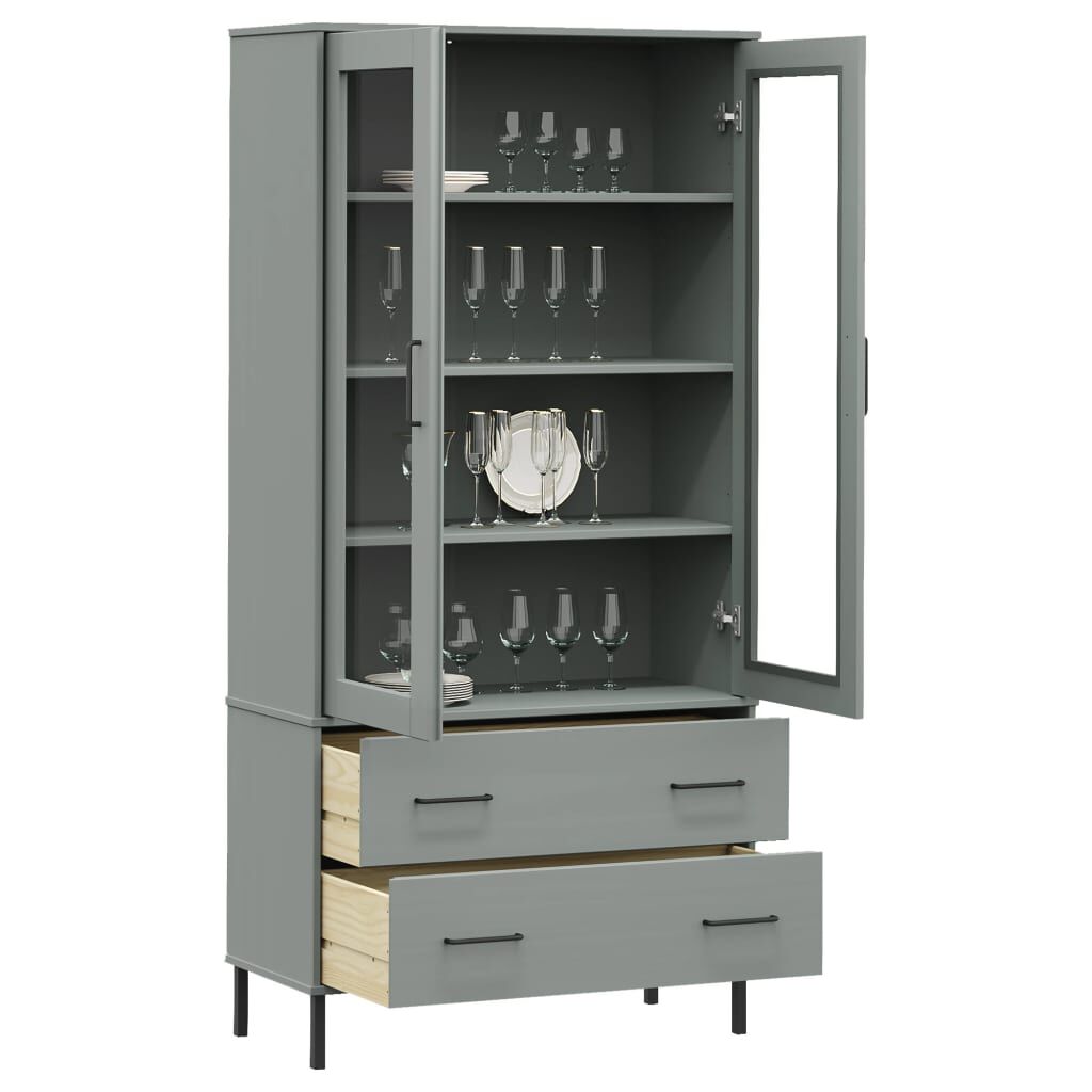 vidaXL Βιβλιοθήκη OSLO Γκρι 85x35x172,5 εκ. Μασίφ Ξύλο με Μεταλ. Πόδια