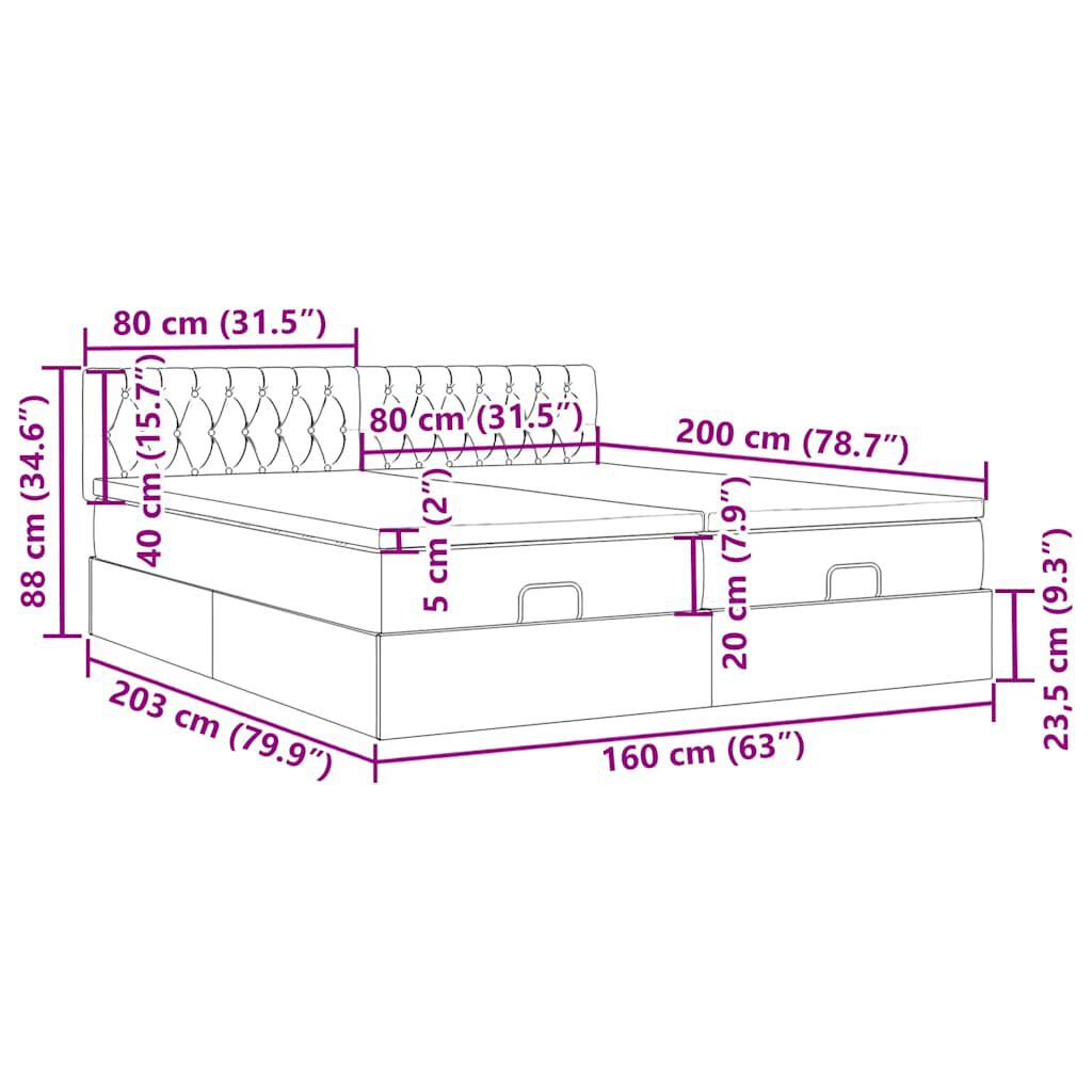 vidaXL Οθωμανικό κρεβάτι με στρώματα & LEDs Ροζ 160x200cm Velvet