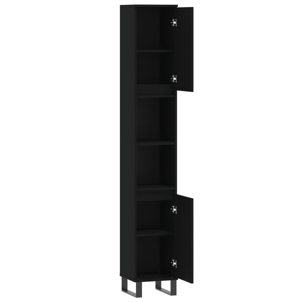 vidaXL Ντουλάπι Μπάνιου Μαύρο 30x30x190 εκ. Επεξεργασμένο Ξύλο