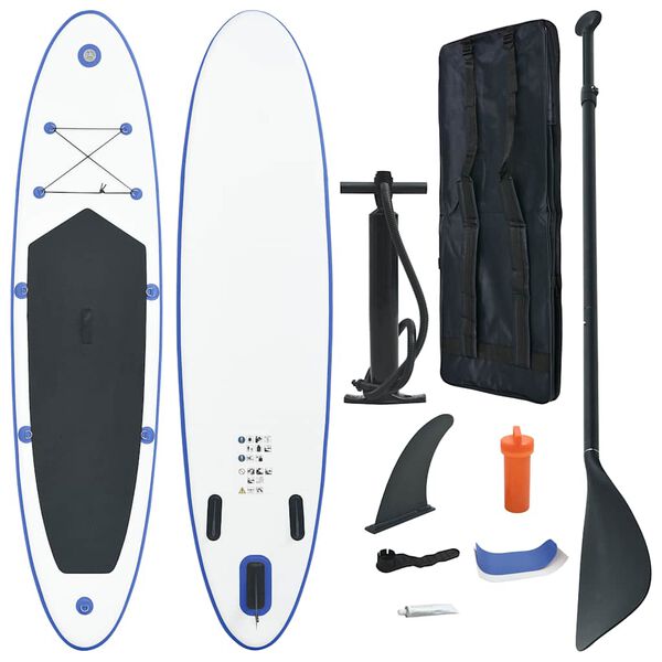 vidaXL Σετ Σανίδας Stand Up Paddle / Surf Φουσκωτό Μπλε και Λευκό
