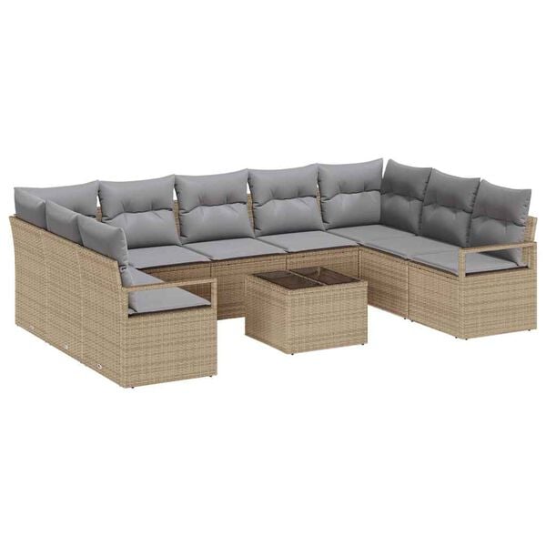 vidaXL Σετ Καναπέ Κήπου 10 pcs Μπεζ Πολυ ράταν