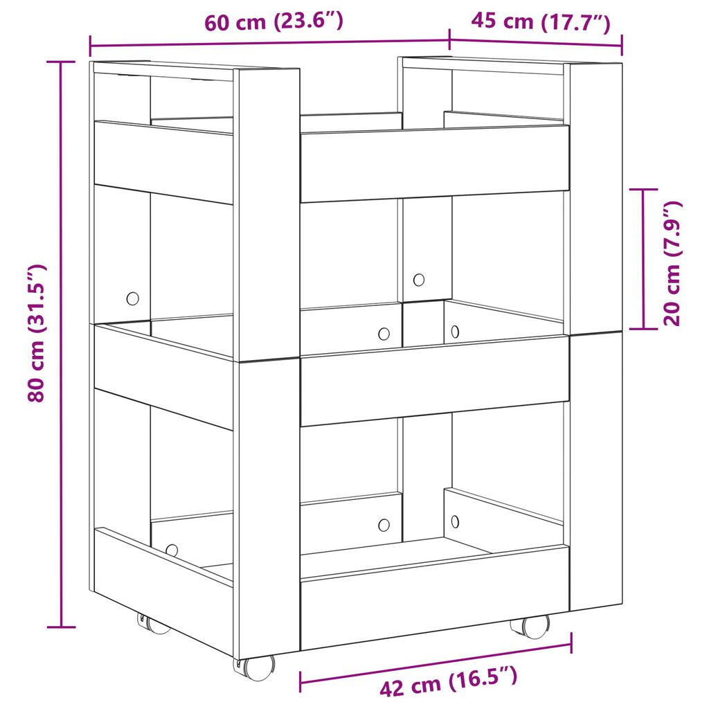 vidaXL Κουζίνα Τρόλεϊ Artisan Oak 60x45x80 εκ. Μηχανική Ξυλεία