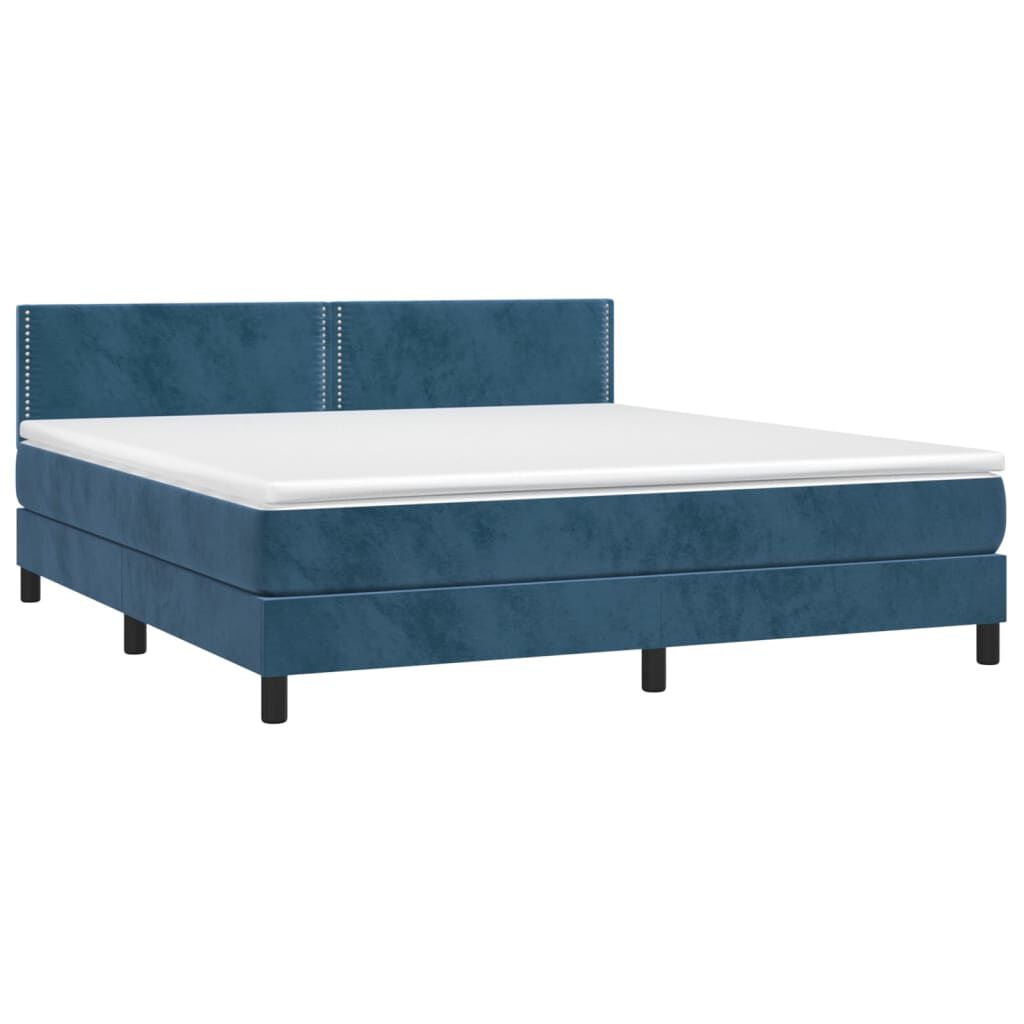 vidaXL Κρεβάτι Boxspring με Στρώμα & LED Σκ. Μπλε 160x200εκ. Βελούδινο