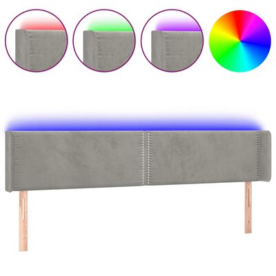 vidaXL Κεφαλάρι Κρεβατιού LED Ανοιχτό Γκρι 183x16x78/88 εκ. Βελούδινο