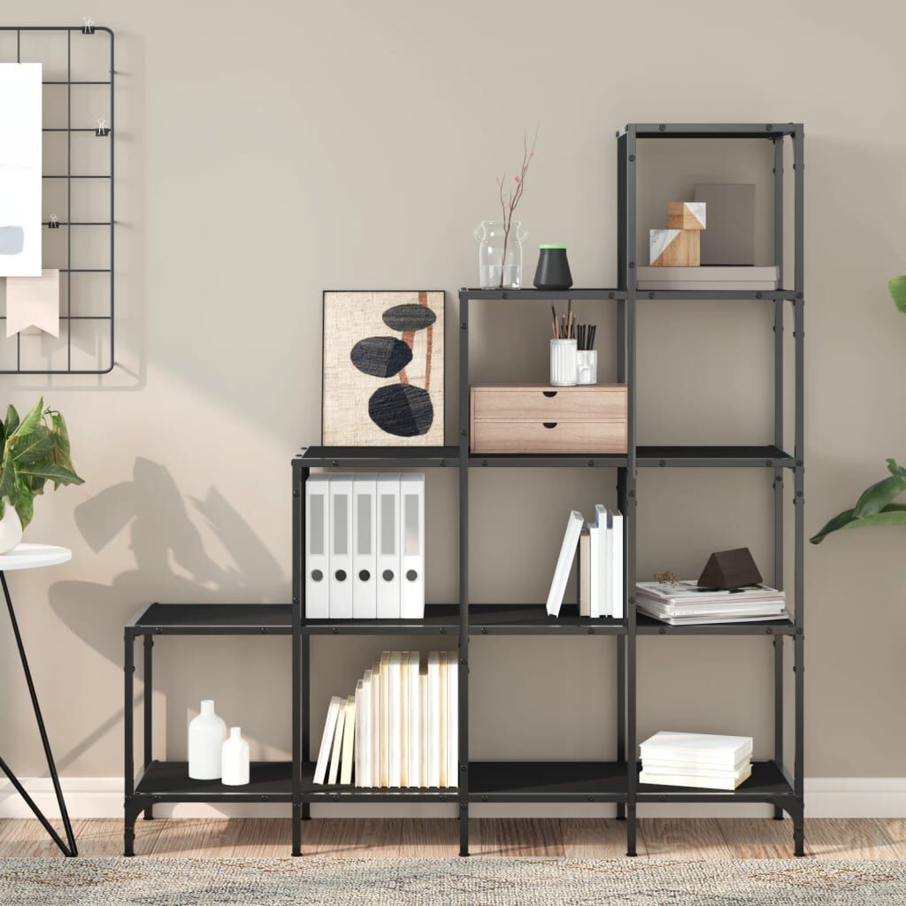 vidaXL Βιβλιοθήκη Μαύρη 122x30x132 εκ. Επεξεργασμένο Ξύλο & Μέταλλο