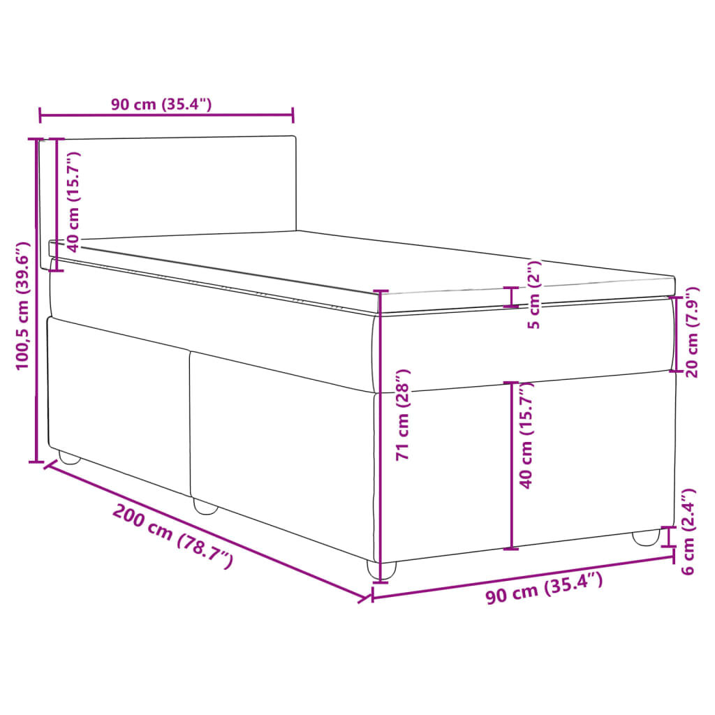 vidaXL Κρεβάτι Boxspring με Στρώμα Ανοιχτό Γκρι 90x200 εκ. Υφασμάτινο