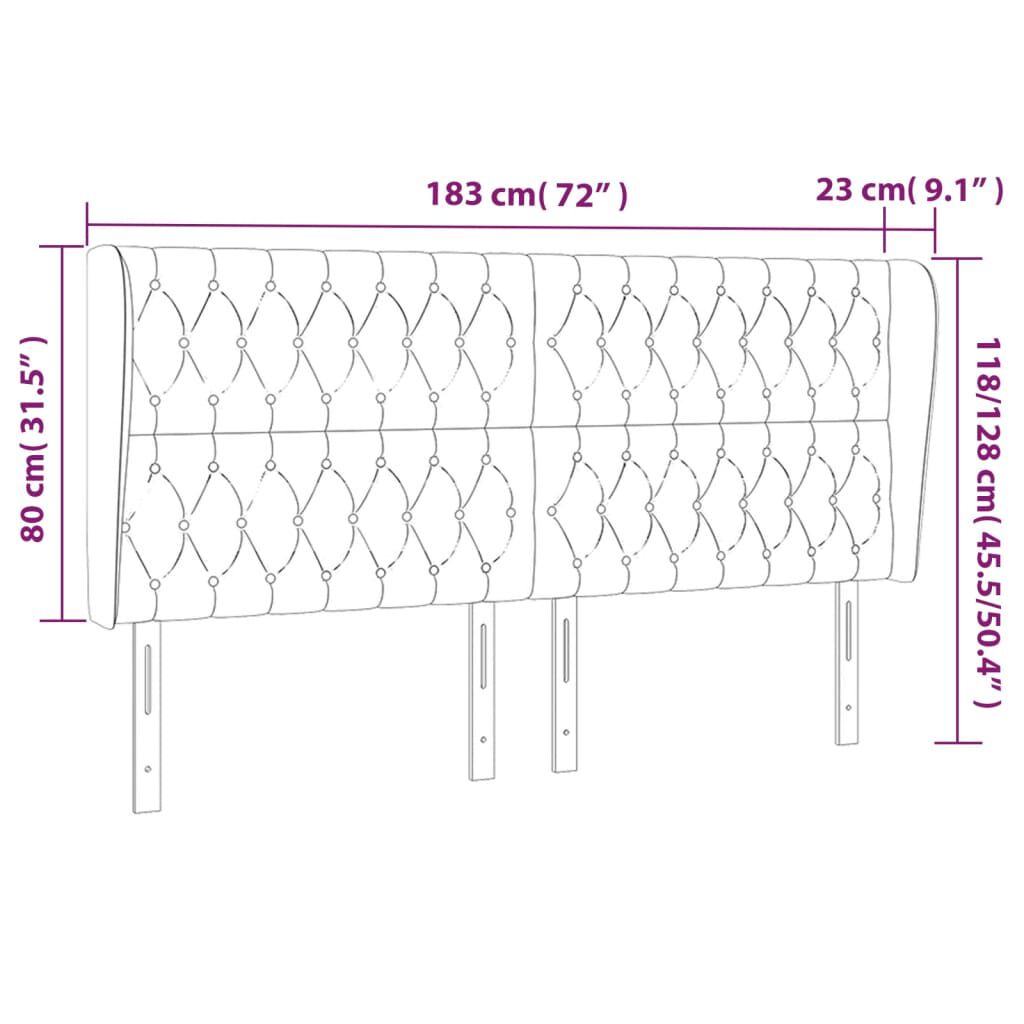 vidaXL Κεφαλάρι με Πτερύγια Σκούρο Γκρι 183x23x118/128 εκ. Βελούδινο