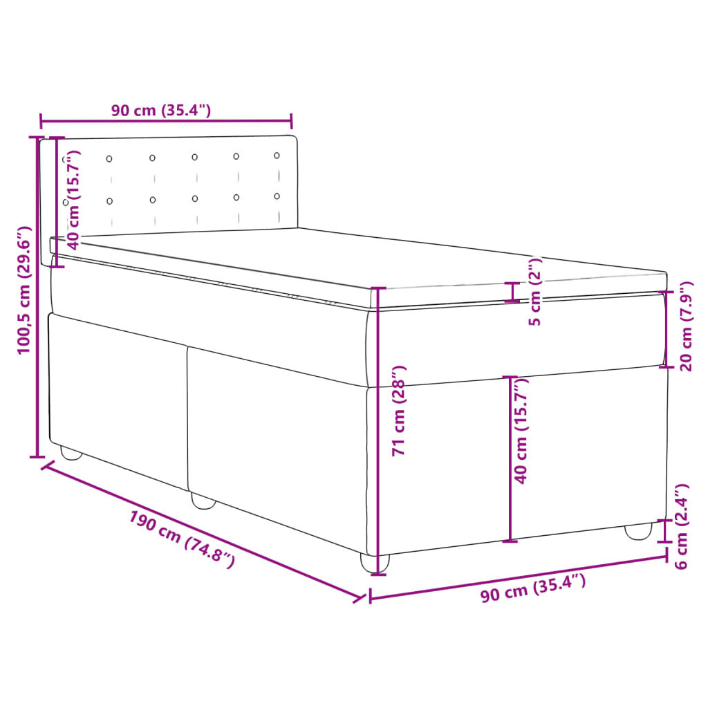 vidaXL Κρεβάτι Boxspring με Στρώμα Κρεμ 90x190 εκ.Υφασμάτινο