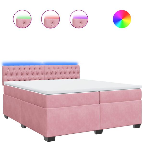 vidaXL Κρεβάτι Boxspring με Στρώμα Ροζ 200x200 εκ. Βελούδινο