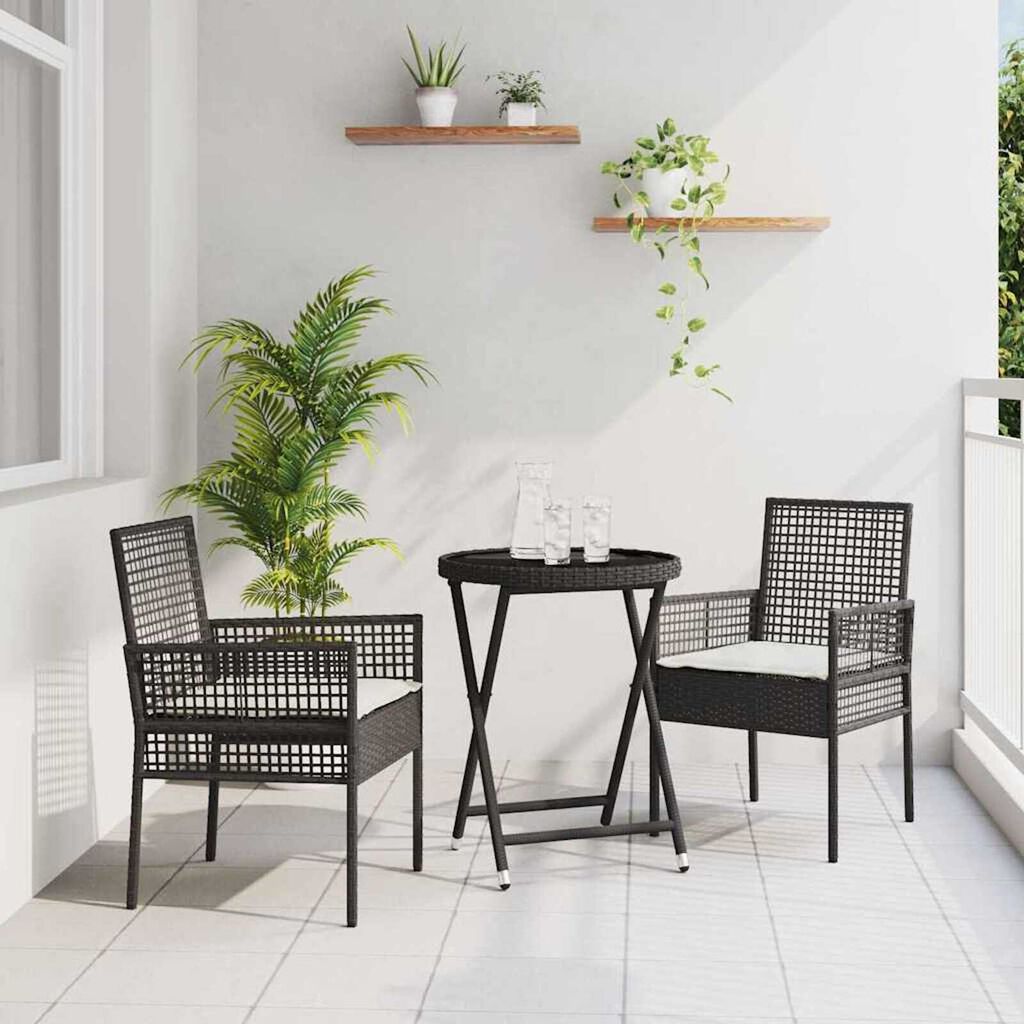 vidaXL Σετ Μπιστρό Κήπου 3 pcs Μαύρο Πολυ ράταν