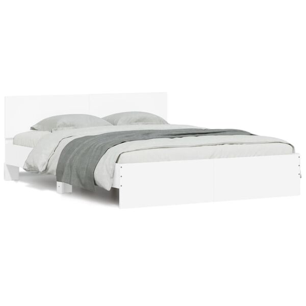 vidaXL Πλαίσιο Κρεβατιού με Κεφαλάρι/LED Λευκό 150 x 200 εκ