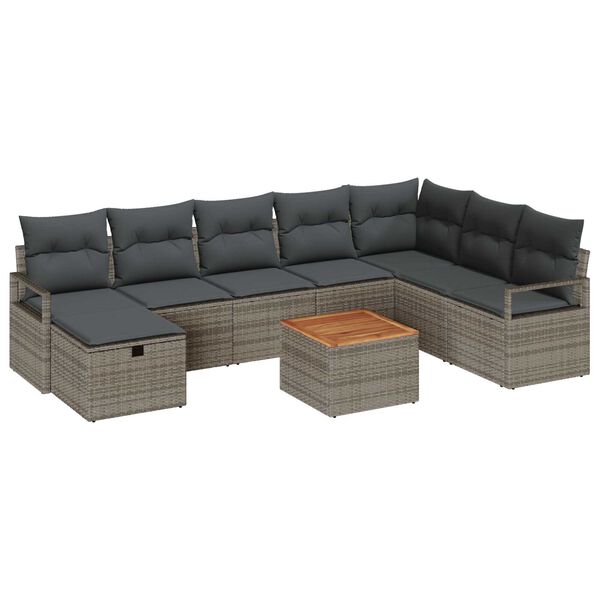 vidaXL Σετ Καναπέ Κήπου με μαξιλάρι 9 pcs Γκρι Πολυ ράταν