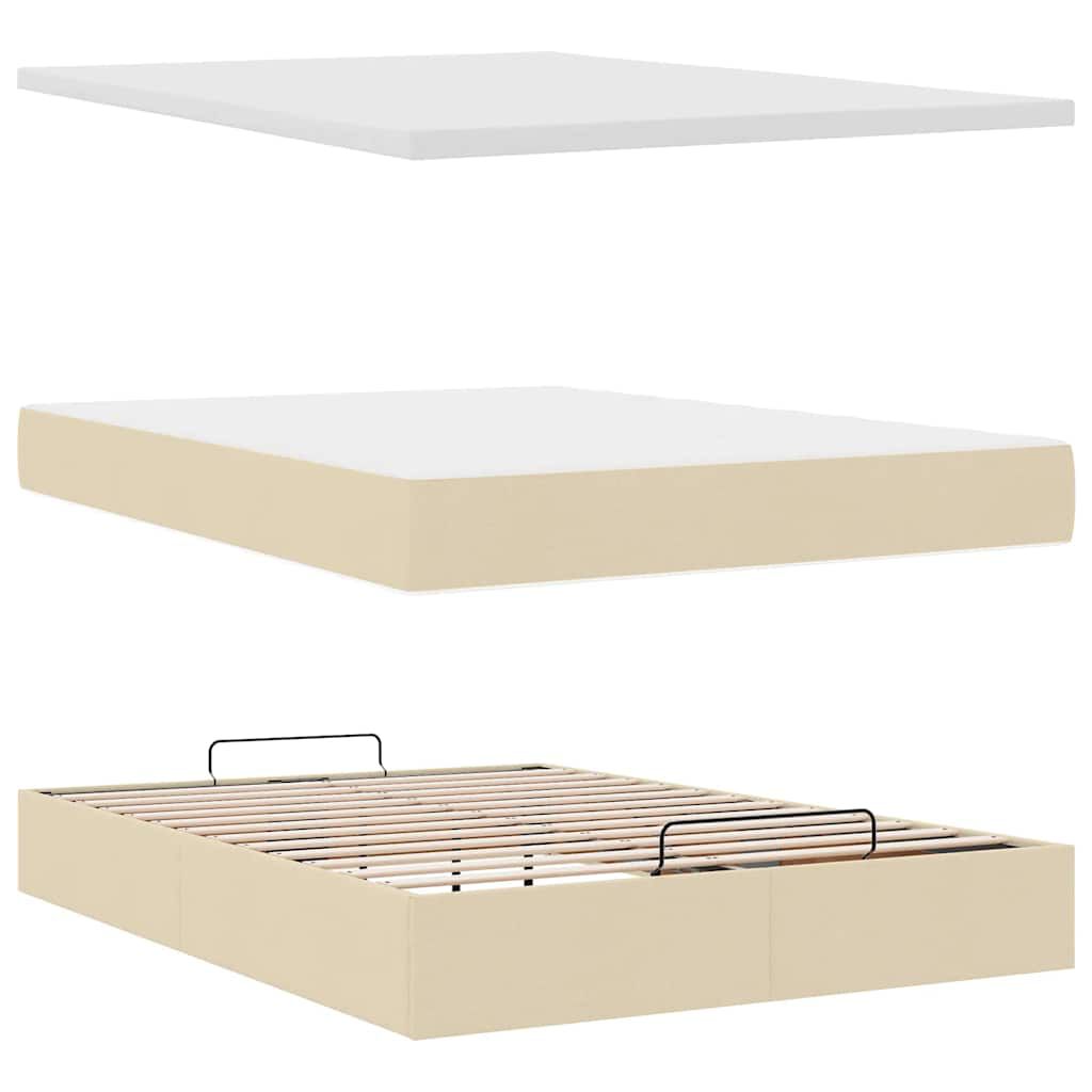 vidaXL Οθωμανικό κρεβάτι με στρώμα Cream 140x190cm ύφασμα