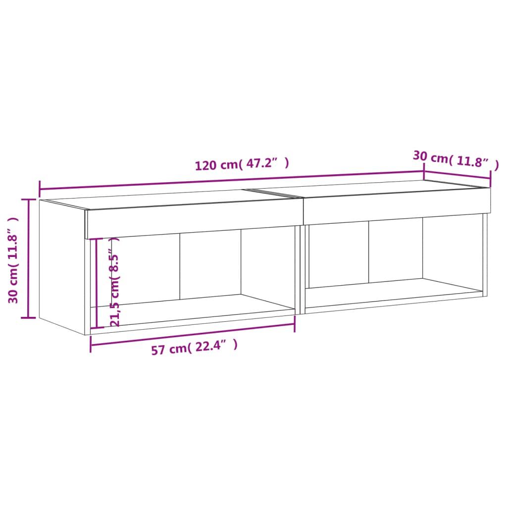 vidaXL Έπιπλα Τηλεόρασης με LED 2 τεμ. Καπνιστή Δρυς 60x30x30 εκ.