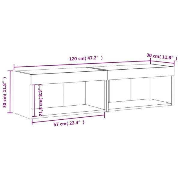vidaXL Έπιπλα Τηλεόρασης με LED 2 τεμ. Καπνιστή Δρυς 60x30x30 εκ.