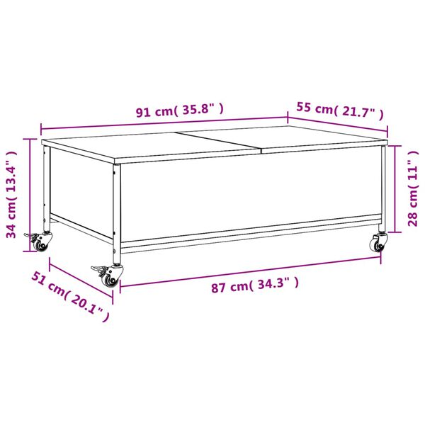 vidaXL Τραπεζάκι Σαλονιού με Ροδάκια Μαύρο 91x55x34 εκ. Επεξ. Ξύλο