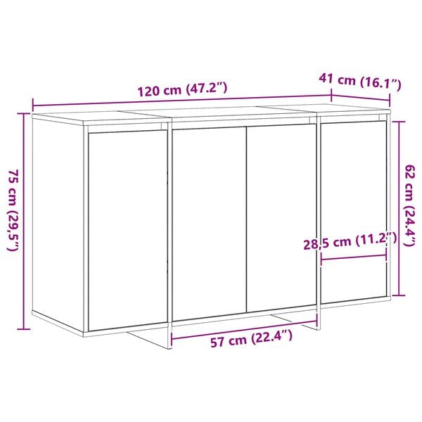 vidaXL Πλαϊνό γραφείο Γκρι sonoma 120 x 41 x 75 εκ. Επεξεργασμένο ξύλο