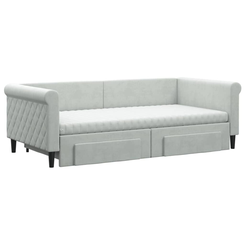vidaXL Καναπές Κρεβάτι Συρόμενος Αν. Γκρι 90x190 εκ Βελούδο & Συρτάρια
