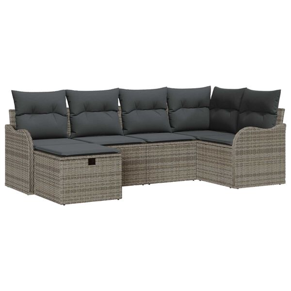 vidaXL Σετ Καναπέ Κήπου με μαξιλάρι 6 pcs Γκρι Πολυ ράταν
