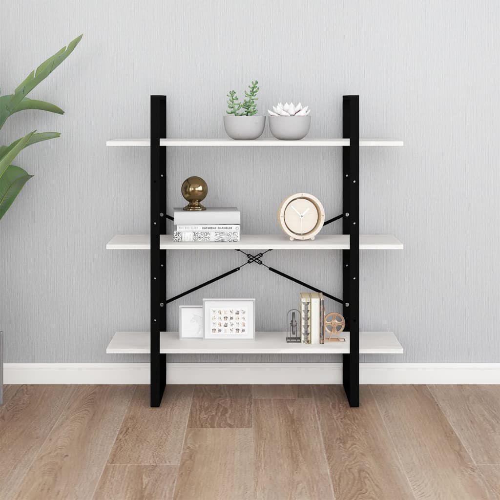 vidaXL Βιβλιοθήκη με 3 Ράφια Λευκή 100x30x105 εκ από Μασίφ Ξύλο Πεύκου