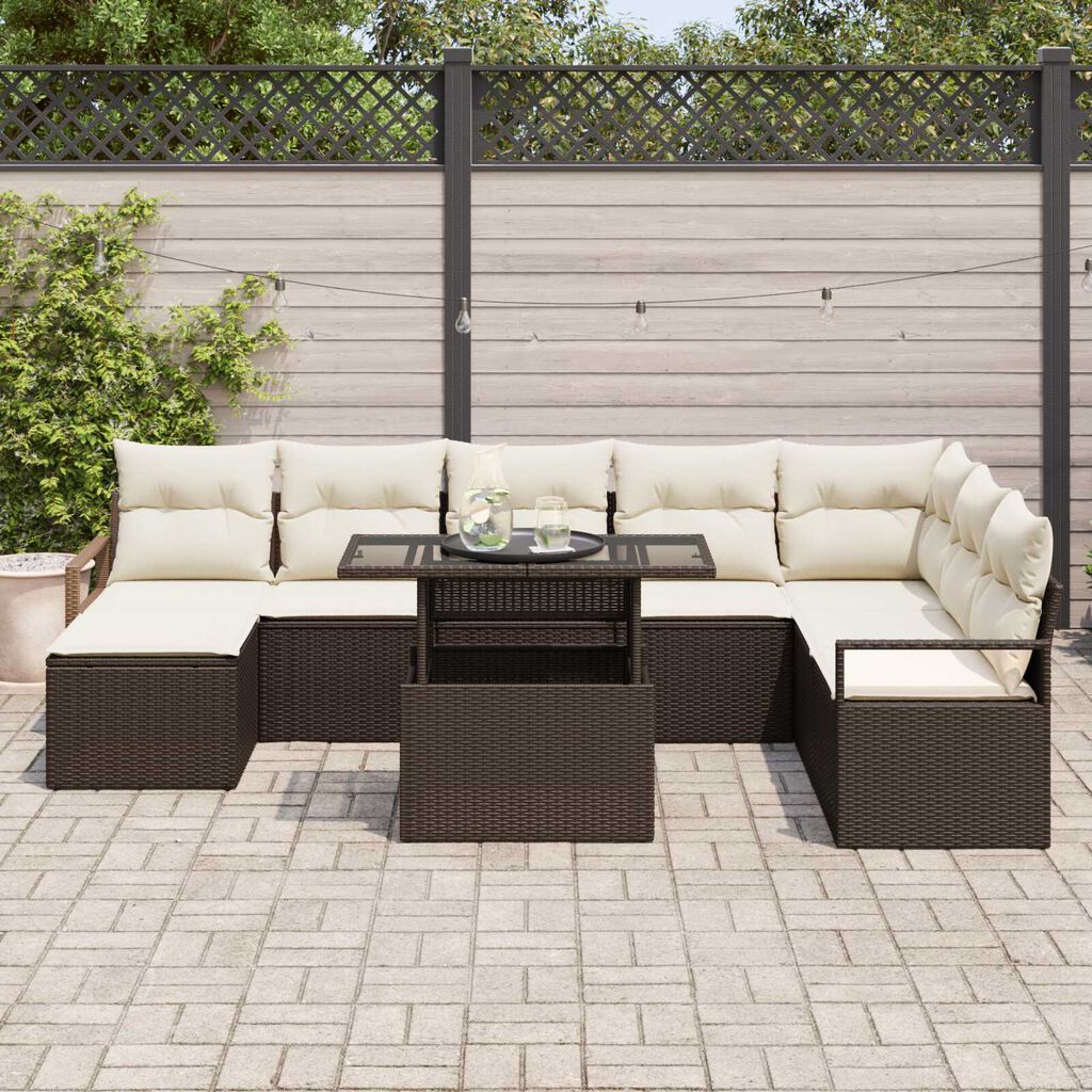 vidaXL Σετ Καναπέ Κήπου με αποθήκευση 9 pcs Καφέ Πολυ ράταν