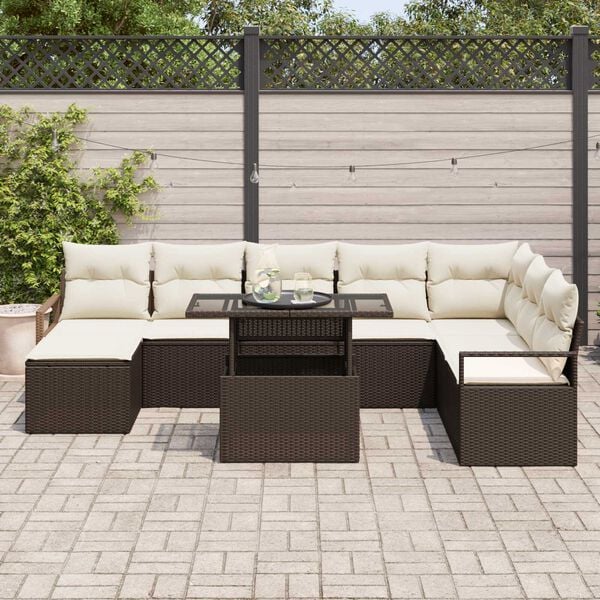 vidaXL Σετ Καναπέ Κήπου με αποθήκευση 9 pcs Καφέ Πολυ ράταν