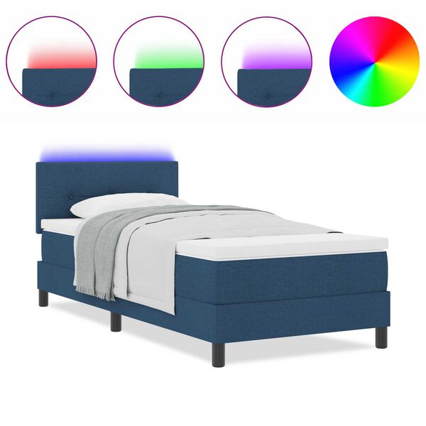 vidaXL Κρεβάτι Box Spring με Στρώμα & LED Μπλε 80x200 εκ Ύφασμα
